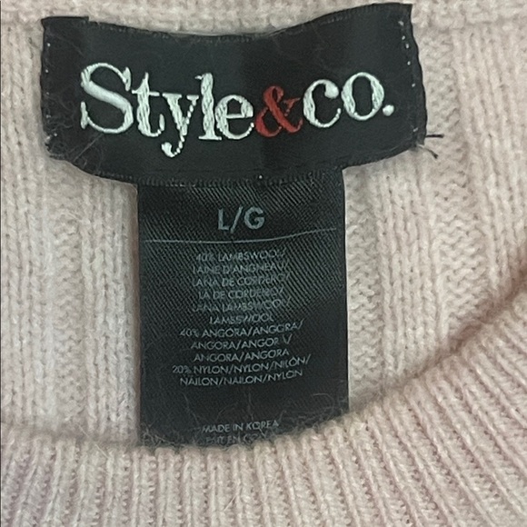 Style & Co. Lambswool Angora Blend Soft Pink Ribbed Crew Neck Sweater sz L - Picture 2 of 9